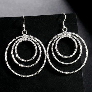 Gorgeous 3 Circles Hanging Earrings, Solid Sterling Silver "Hypoallergenic"